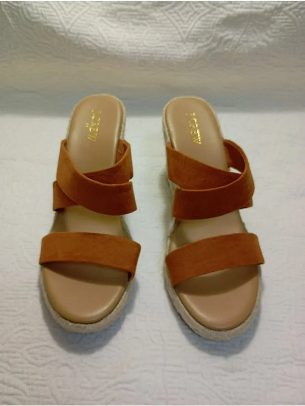 J.Crew Womens Tan Suede Espadrille Platform Wedge Sandals Size 8.5 Textile Upper